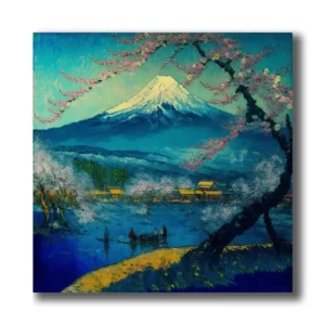 cerisiers japonais peints avec le style de van gogh avec mont fuji derrière