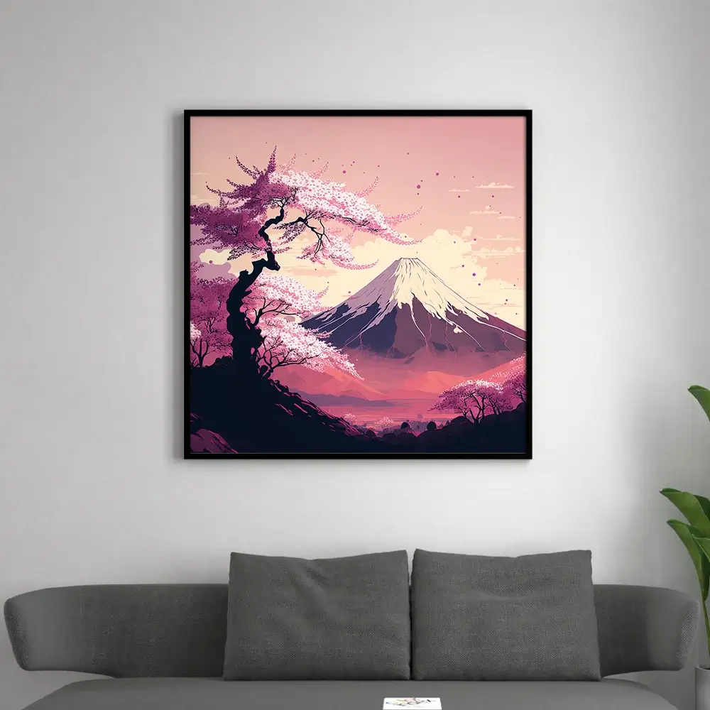 tableau montagne et cerisier japonais | Tableau-toile™