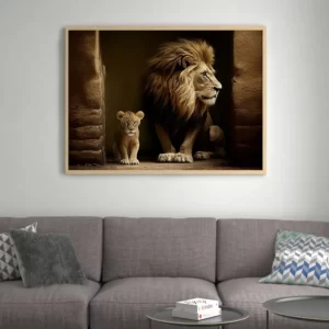 lion et lionceau sur un tableau