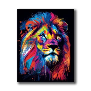 tableau en canvas d'une tête de lion multicolor