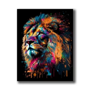 tableau d'un lion style pop art multicolor