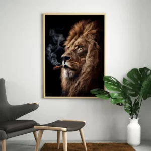 tableau lion qui fume