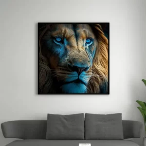 tableau lion aux yeux bleus