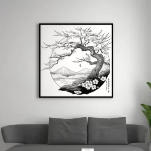 tableau cerisier japonais noir et blanc