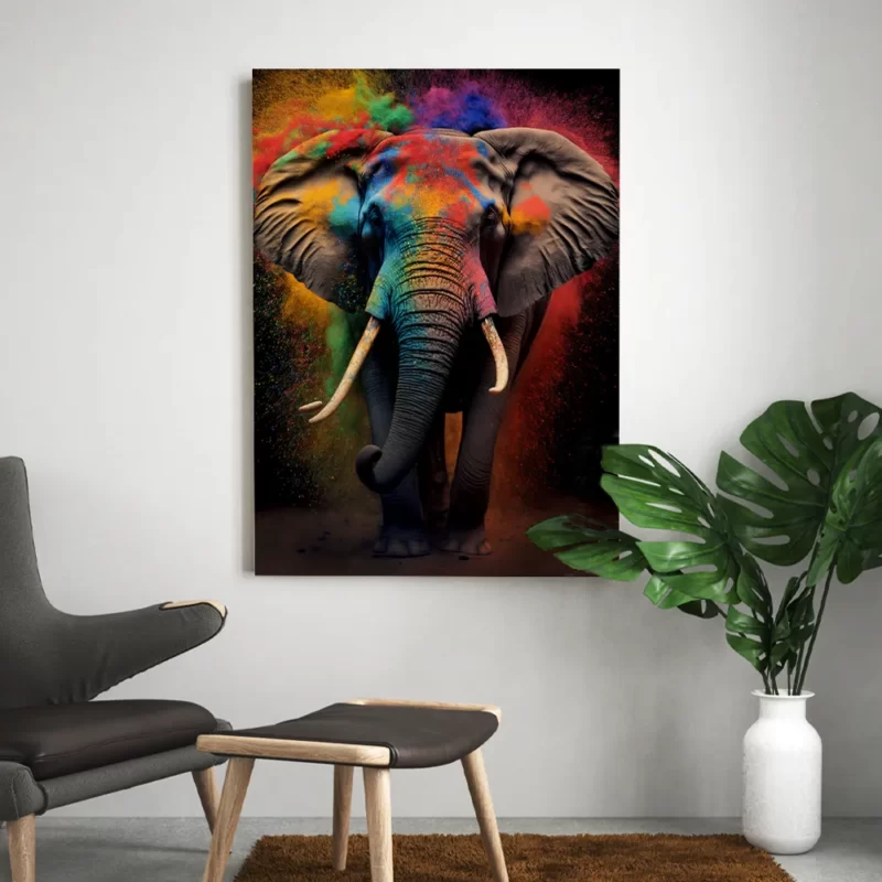 tableau éléphant multicolore