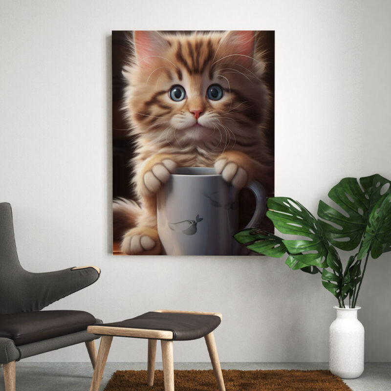 Tableau chat avec tasse